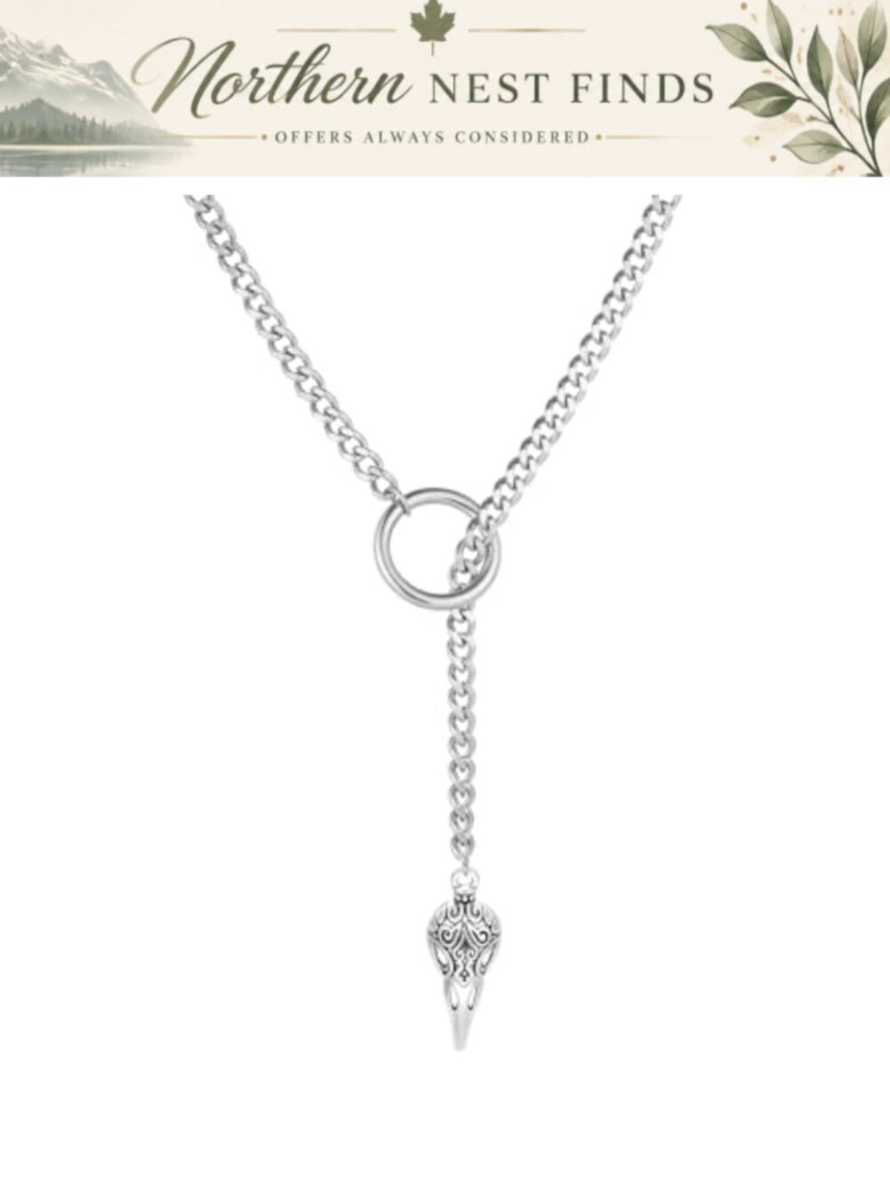 Stainless Steel Cuban Chain Y Necklace Heart O Ring Slip Chain Choker Women Men